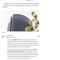 PwC y Deloitte lideran los rankings de M&A en Espa�a